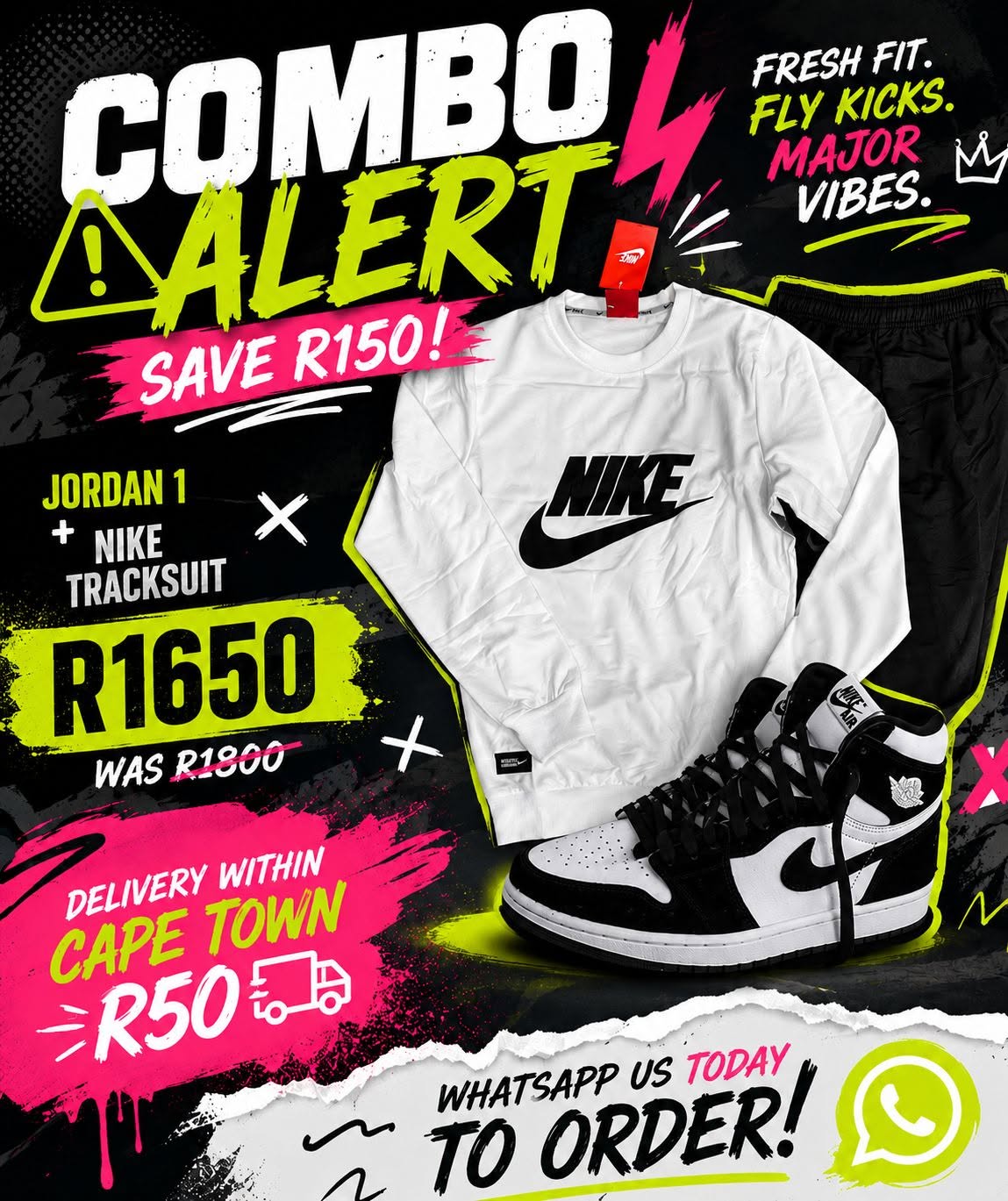 Combo alert artwork showing sneakers and clothing